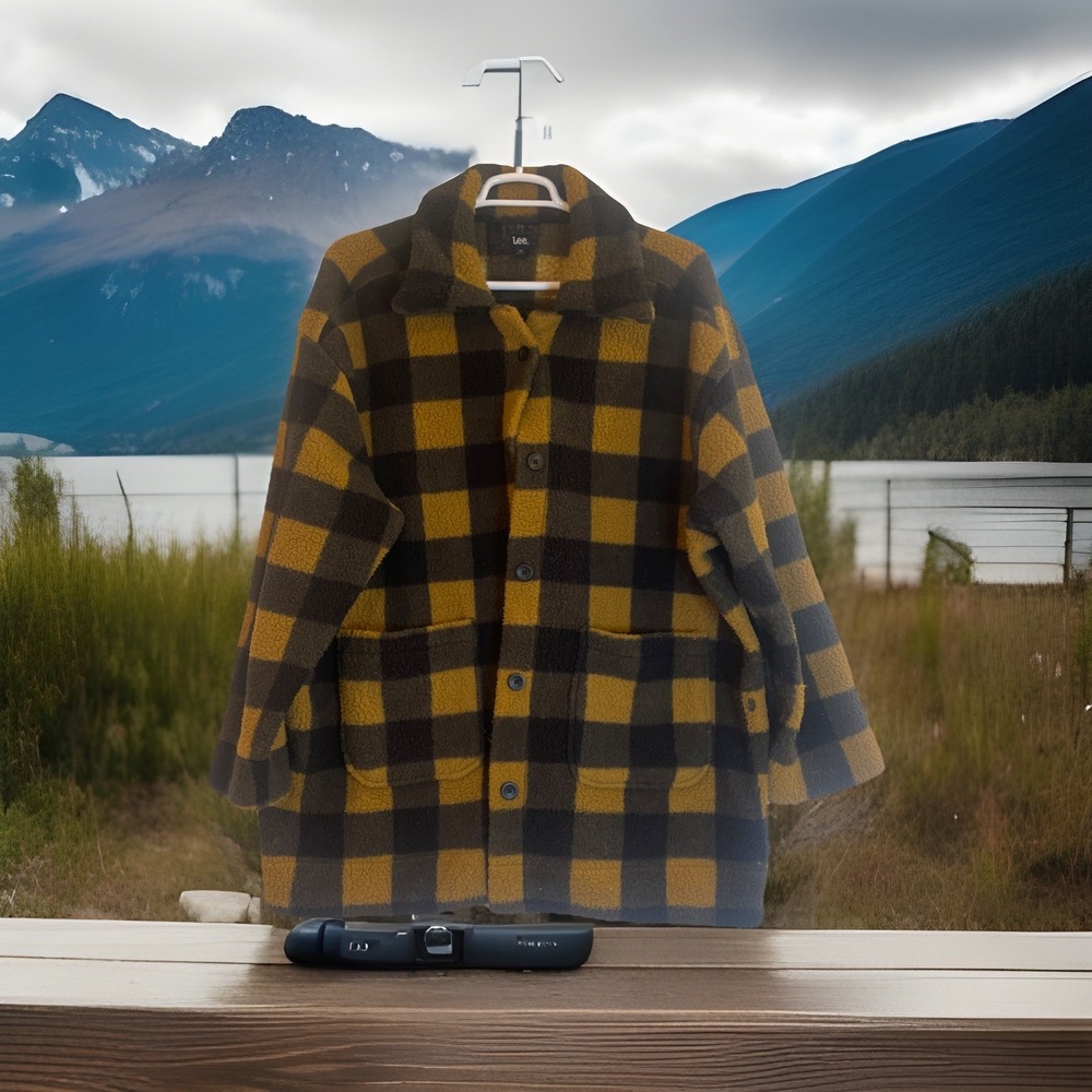Lee Women's Tan/Black Buff Plaid Long Sleeve Teddy Bear Barn Jacket Sz 3X Pocket